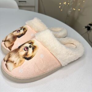 Dog Face Slippers - Cream and Pink